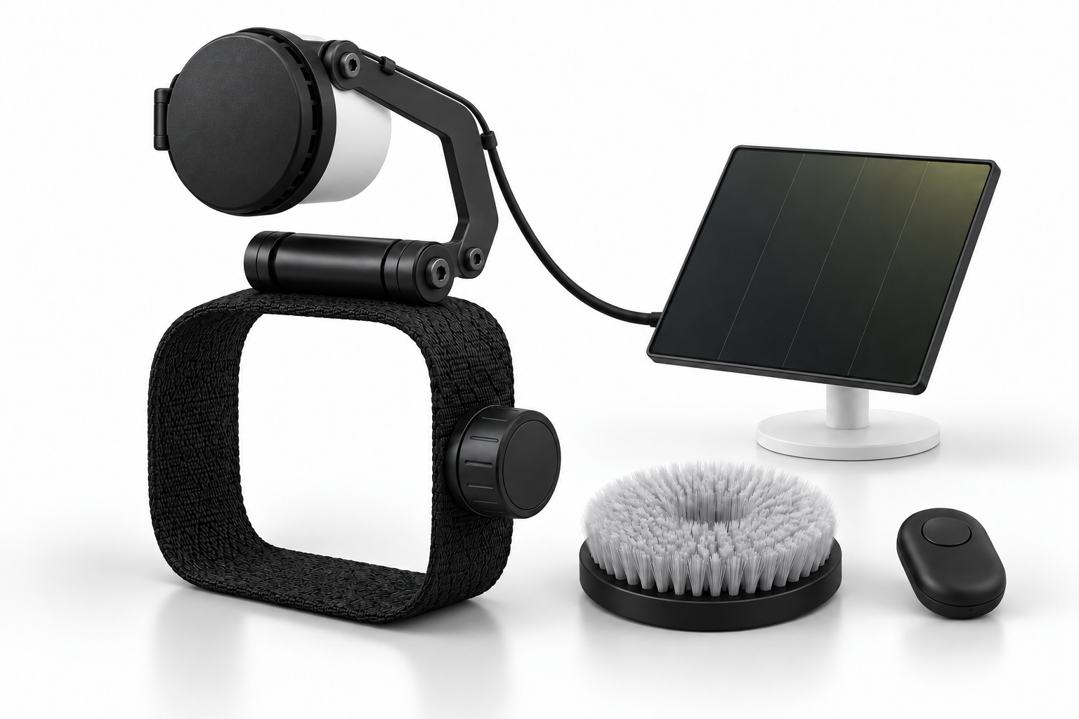 CamScrubby brush, camera cover and solar panel concept kit