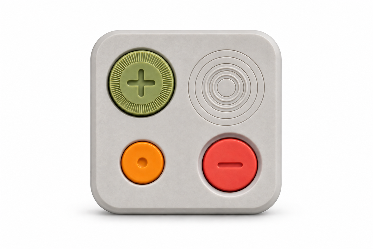 Loofae hardware render: a black device with two eye-like indicators, a USB-C connector, a glowing cyan LED strip, a branded loofae cable, and a smart door handle with keypad and fingerprint scanner, on a light neutral surface.